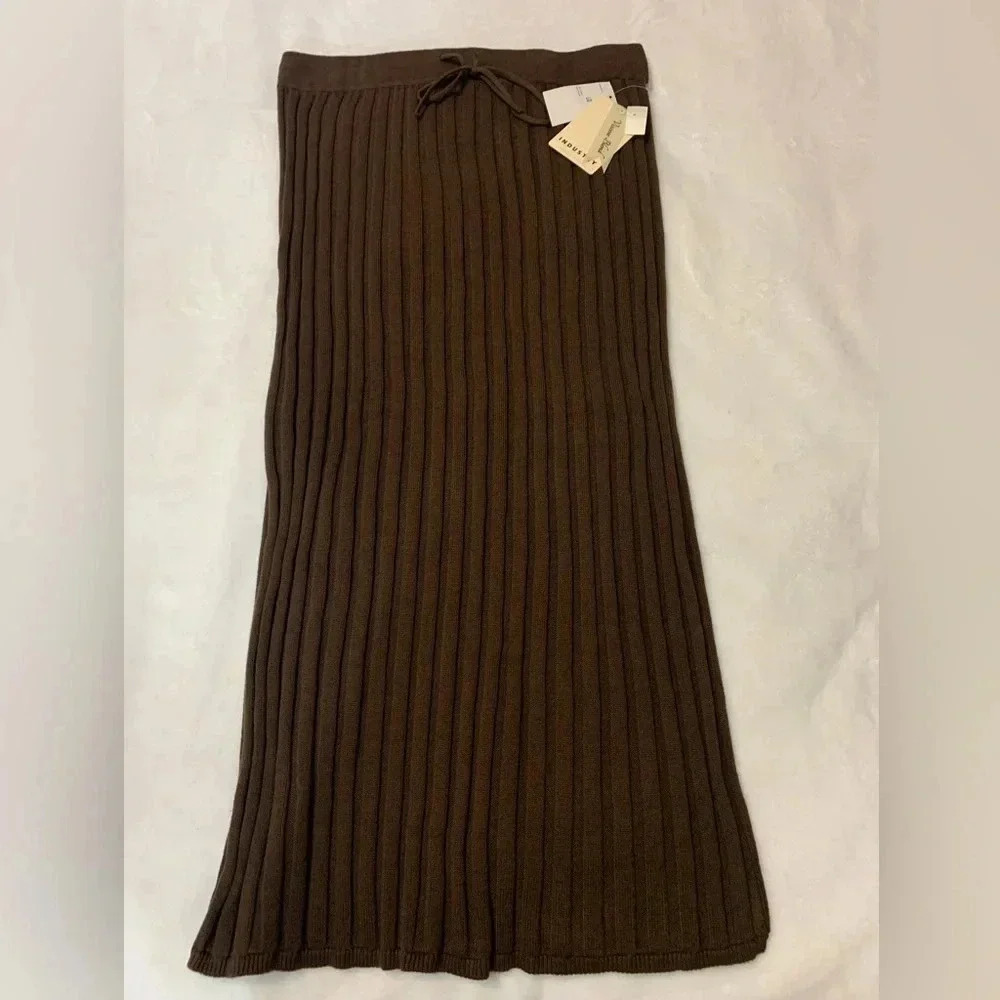 Industry Women's Viscose BlendKnittedBrown Long Skirt  Casual Stretch Size L NWT